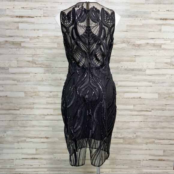 Marchesa Notte Runway Collection Mesh Sequin Cocktail Dress Womens Size 4 Black - Picture 11 of 15